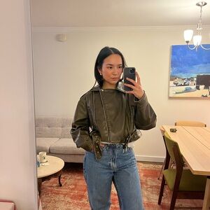 Zara Dark Olive Leather Jacket